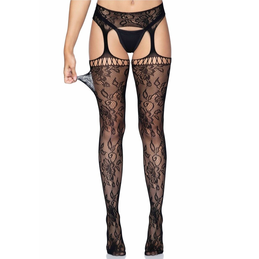 Calze Sexy Lace Garter Belt Stockings Nero - immagine 6
