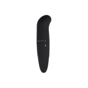Mini vibratore Powerful Invigorate CHISA nero in ABS con punta ricurva, vista frontale su sfondo bianco