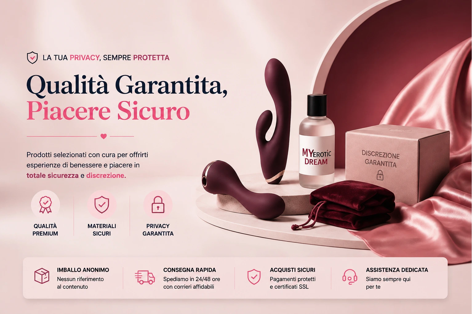 Qualità e garanzia dei sex toys My Erotic Dream con prodotti sicuri, materiali certificati e confezione discreta