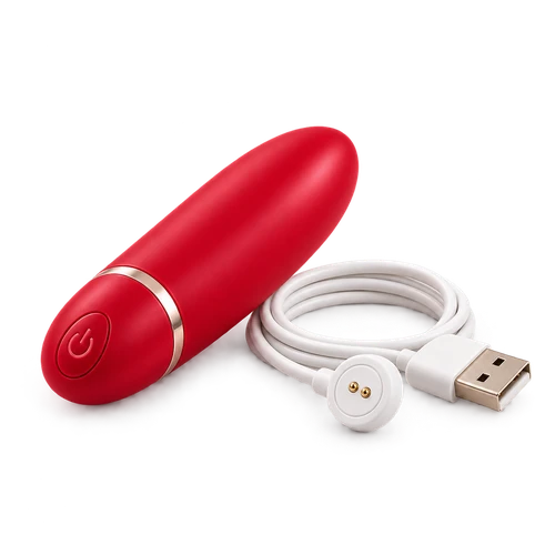 Vibratore rosso con cavo USB per la ricarica