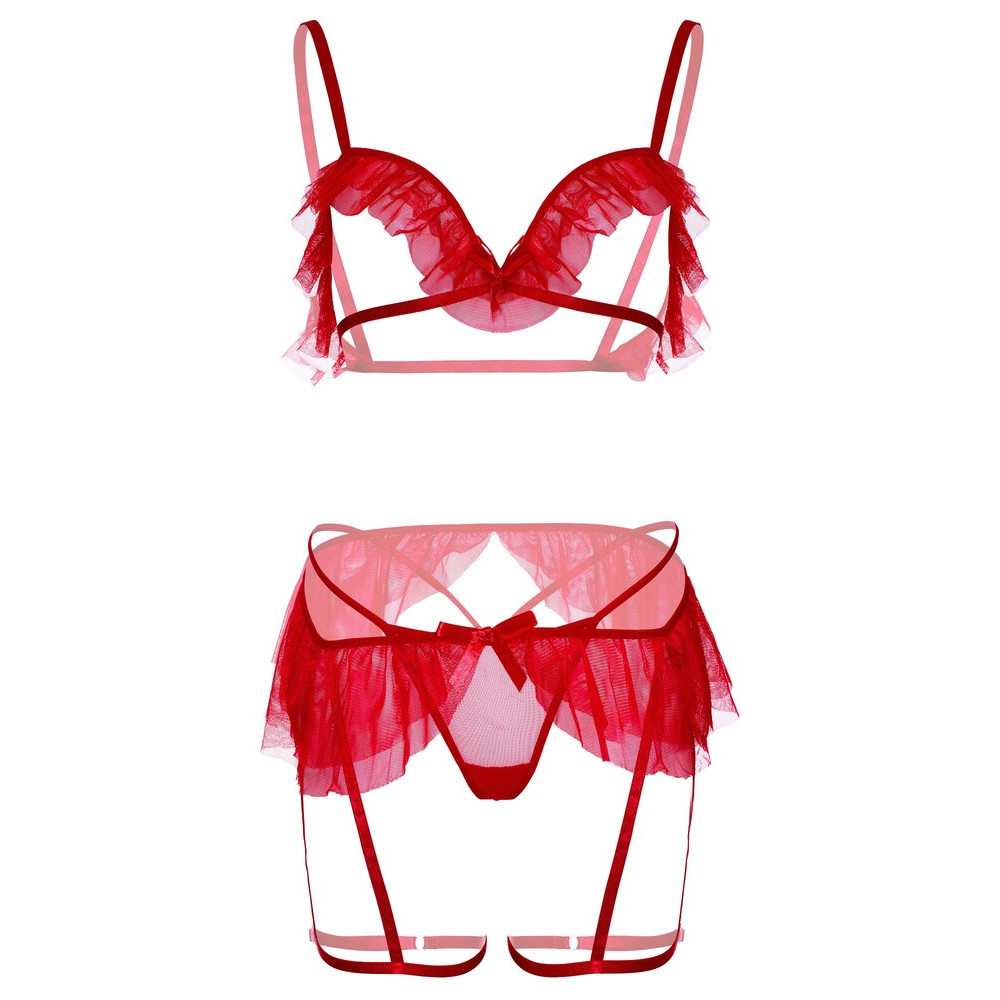 Completino Sexy Bra G-String and Garter Rosso - immagine 4
