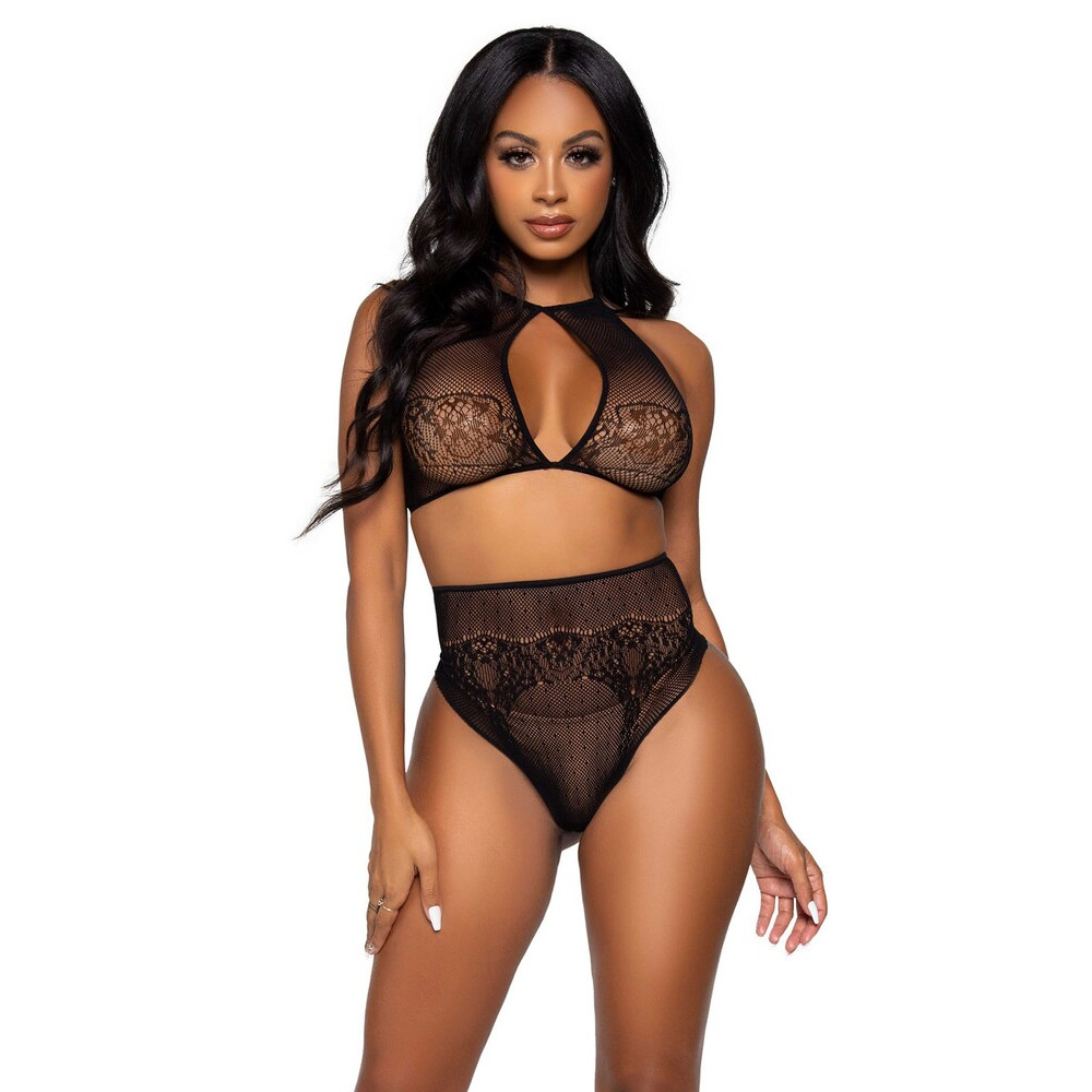 Completino Sexy Halter Top and Thong Panty Nero - immagine 2