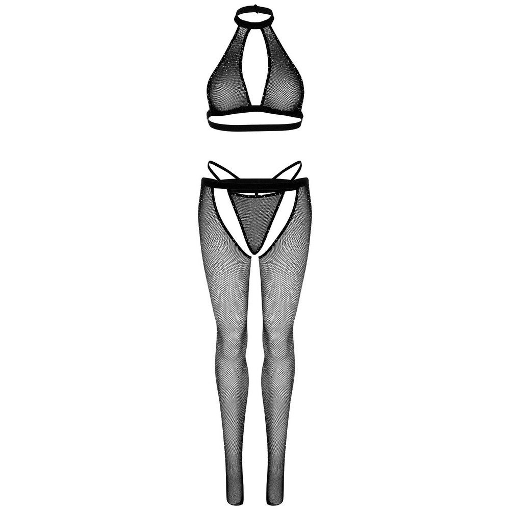 Completino Sexy Fishnet Top G String and Tights Nero - immagine 5
