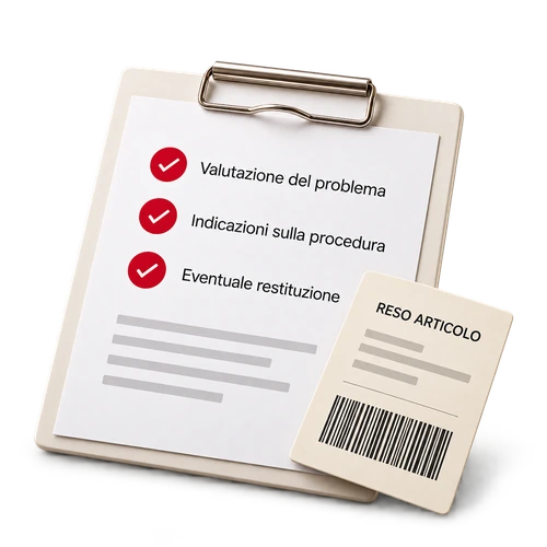 Scheda con i passaggi dell’assistenza e documento di reso